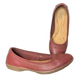 CLARKS Meadow Opal Chestnut Leather Slip On Flat‎ Loafer Ballet Slipper Size 8.5